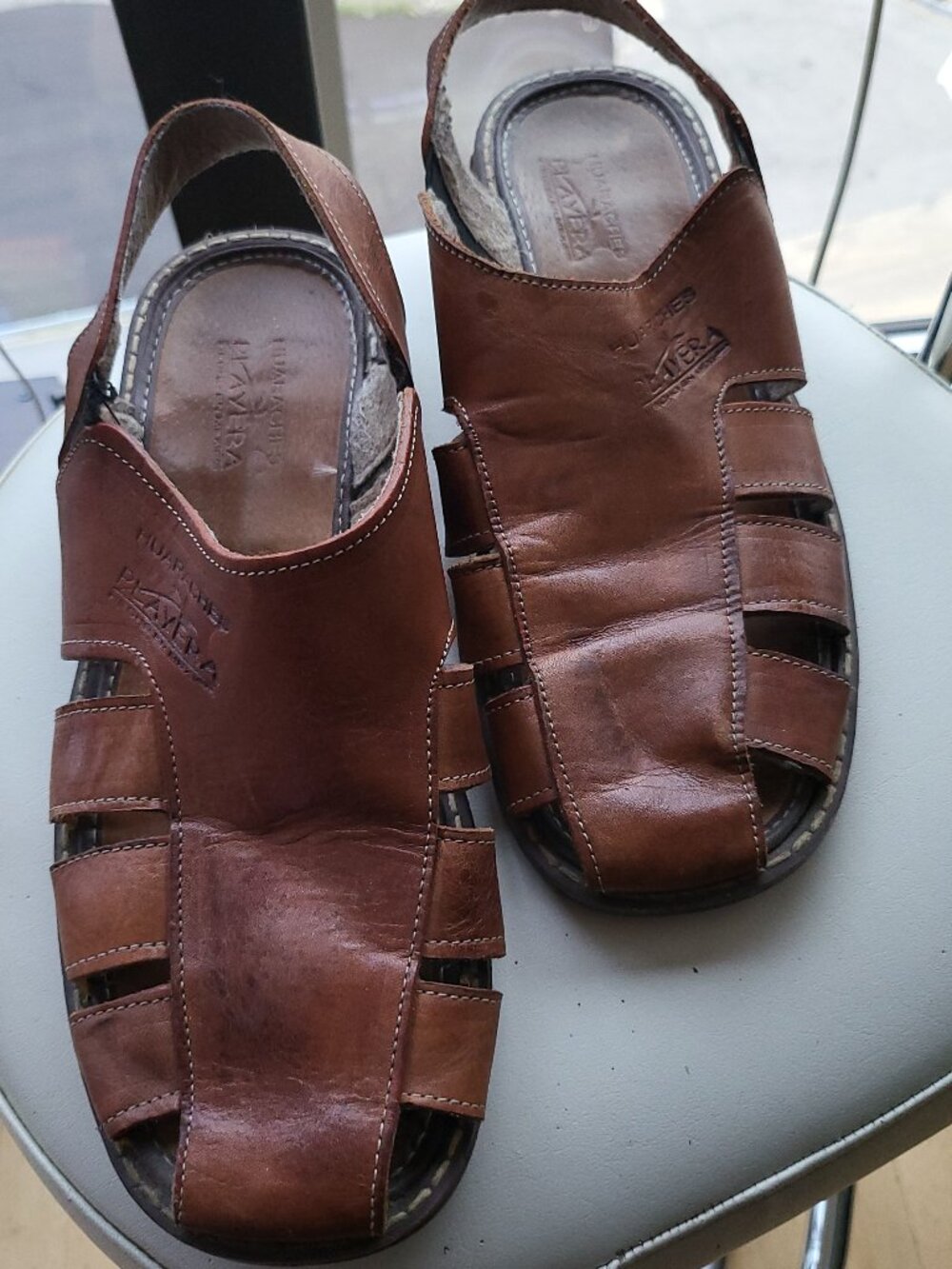 Men's Huaraches Mexican Leather Semi-Closed Toe Tan Sandles- US 10.5